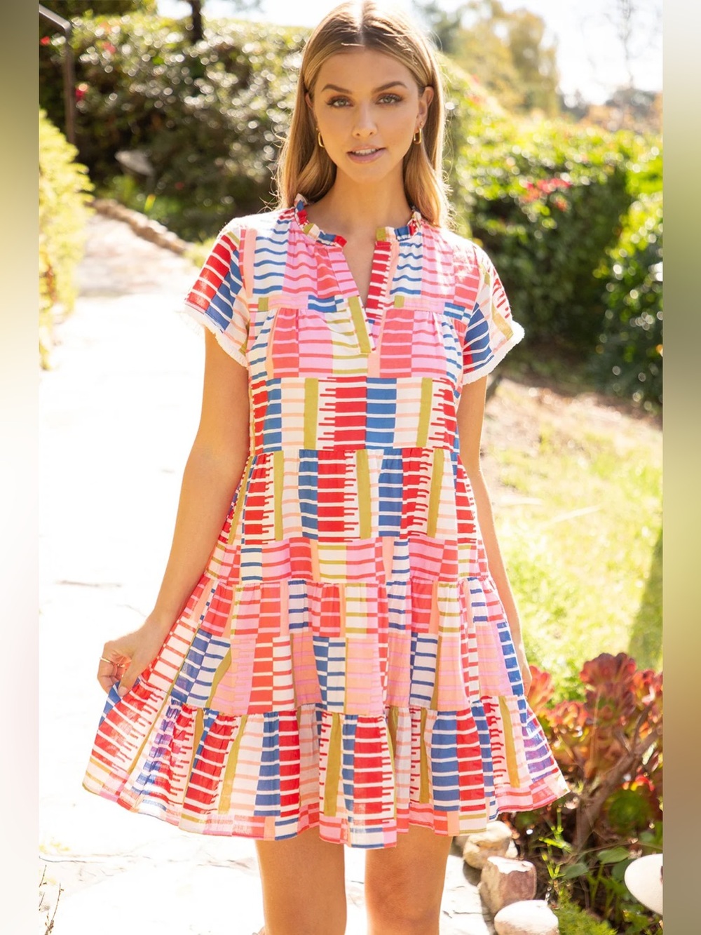THML Multicolor Tiered Cotton Summer Dress - Small